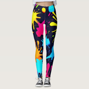Neon Splatter Art: Vibrant Abstract Expressionism Leggings