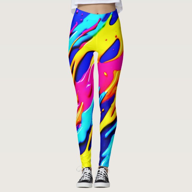 Neon Splatter Design Leggings (Front)