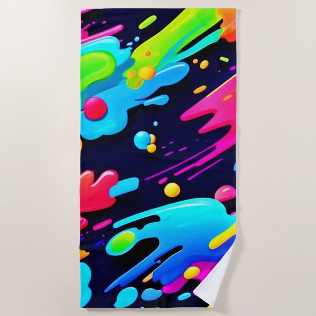 Neon Splatter Flow Art Beach Towel (Front)
