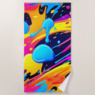 Neon Splatter Paint Art Beach Towel