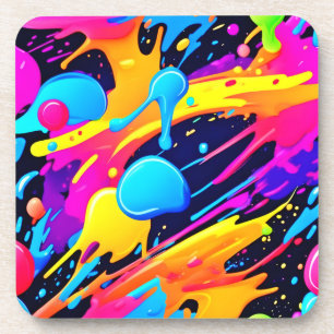 Neon Splatter Paint Art Coaster