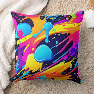 Neon Splatter Paint Art Cushion