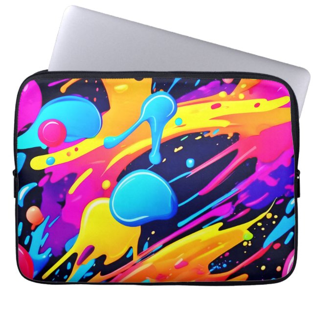 Neon Splatter Paint Art Laptop Sleeve (Front)