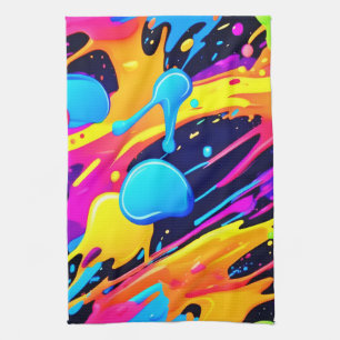 Neon Splatter Paint Art Tea Towel