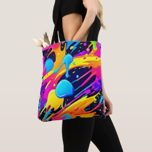 Neon Splatter Paint Art Tote Bag