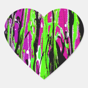 Neon Splatter Paint Purple Green and Black Heart Sticker