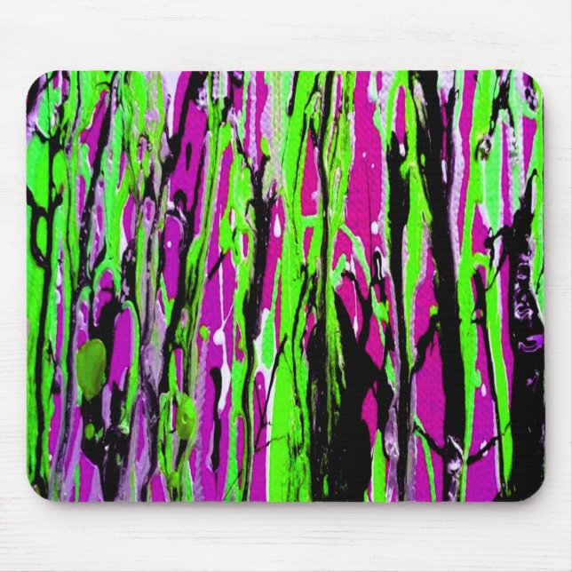 Neon Splatter Paint Purple Green and Black Mouse Mat (Front)