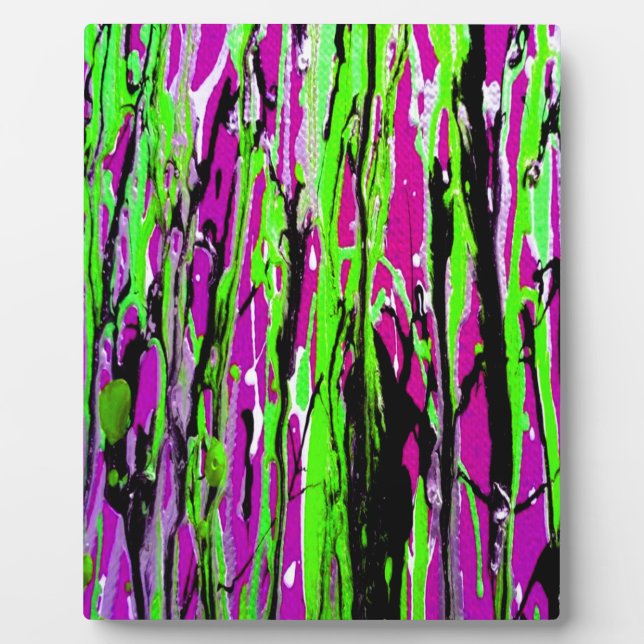Neon Splatter Paint Purple Green and Black Plaque (Front)