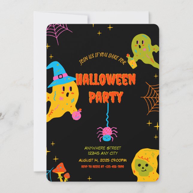  Neon Spooky Halloween Party Invitation (Front)