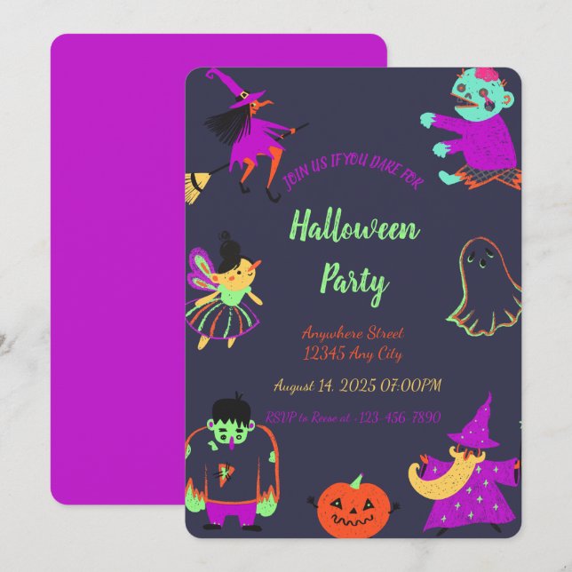 Neon Spooky Halloween Party Invitation (Front/Back)