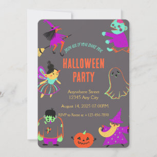  Neon Spooky Halloween Party Invitation