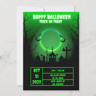 NEON SPOOKY HAUNTED HOUSE HALLOWEEN PARTY  INVITATION