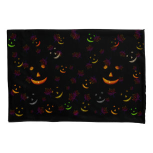Neon Spooky Jack-O'-lantern Fall Leaves Glow Pillowcase