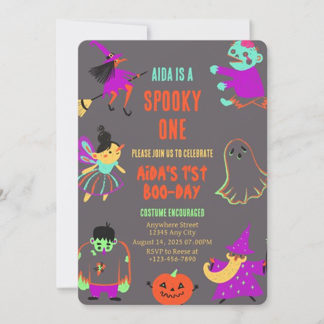 Neon Spooky One First Birthday Invitation (Front)