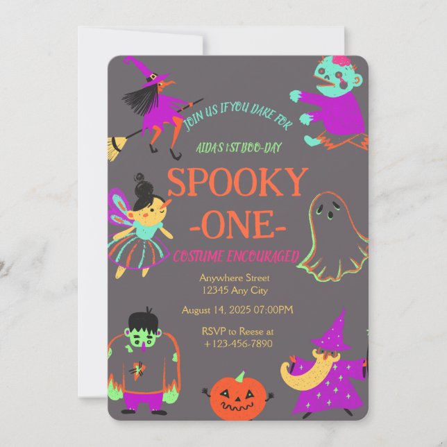 Neon Spooky One First Birthday Invitation (Front)