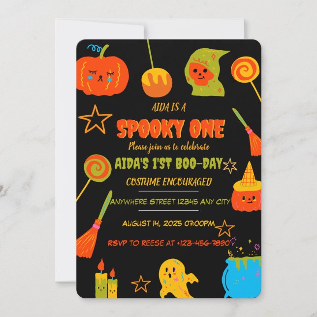 Neon Spooky One First Birthday Invitation (Front)