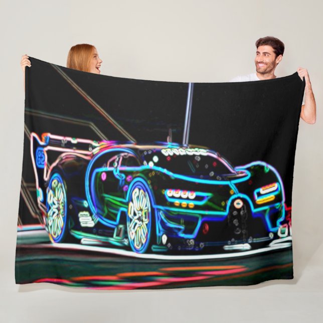 Neon Sports Car Metro Graffiti Art Fleece Blanket (In Situ)