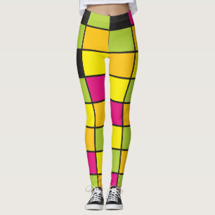 Neon Squares Pattern Colourful  Leggings