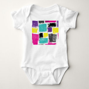 Neon Squares Retro Abstract Pattern Baby Bodysuit