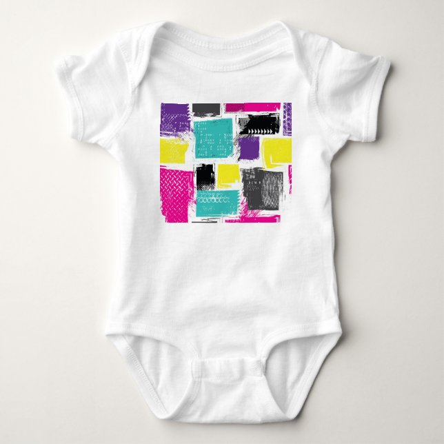 Neon Squares Retro Abstract Pattern Baby Bodysuit (Front)