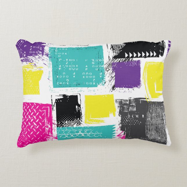 Neon Squares Retro Abstract Pattern Decorative Cushion (Front)