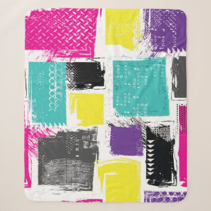 Neon Squares Retro Abstract Pattern Sherpa Blanket
