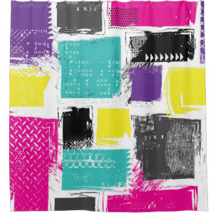 Neon Squares Retro Abstract Pattern Shower Curtain
