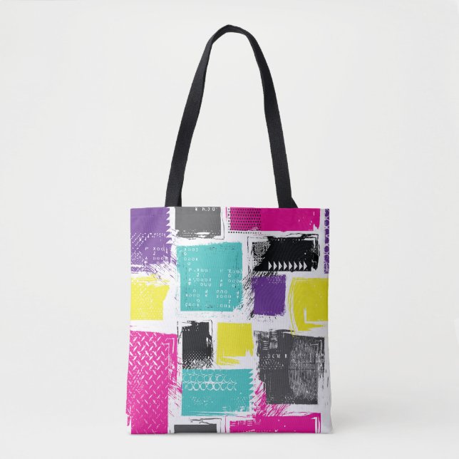 Neon Squares Retro Abstract Pattern Tote Bag (Front)