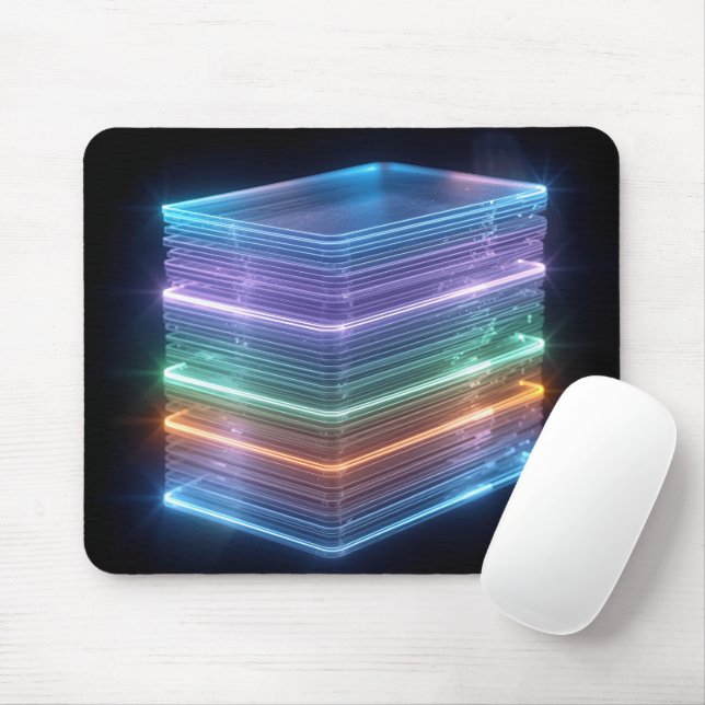Neon Stacked Blocks with Edges Mouse Mat (With Mouse)