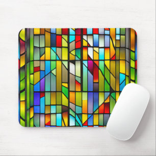 Neon Stained Glass Abstract Mouse Mat