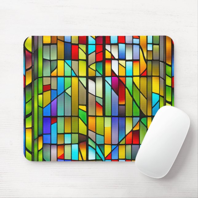 Neon Stained Glass Abstract Mouse Mat (With Mouse)