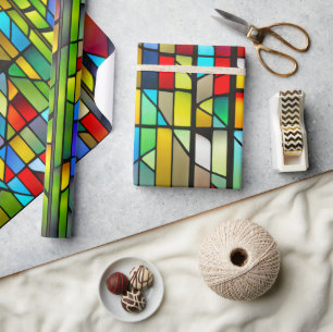 Neon Stained Glass Abstract Wrapping Paper