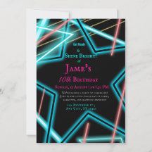 Neon star retro Euphoria style birthday invitation