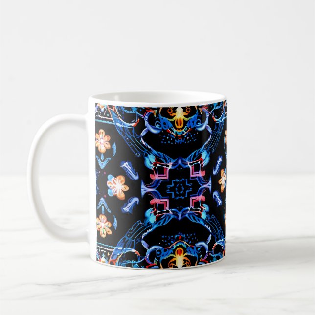 Neon Starburst Kaleidoscope Coffee Mug (Left)