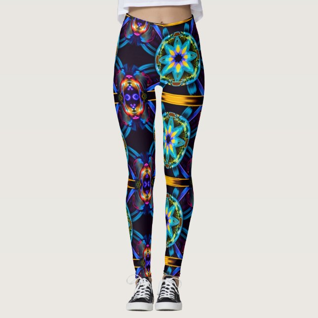 Neon Starburst Kaleidoscope Leggings (Front)