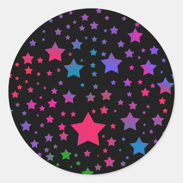 Neon Stars Classic Round Sticker (Front)