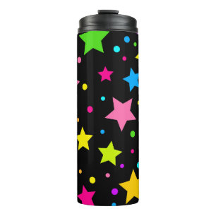 Neon stars on black thermal tumbler