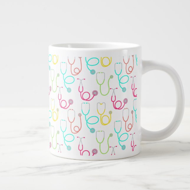 Neon Stethoscope Pattern Large Coffee Mug (Right)