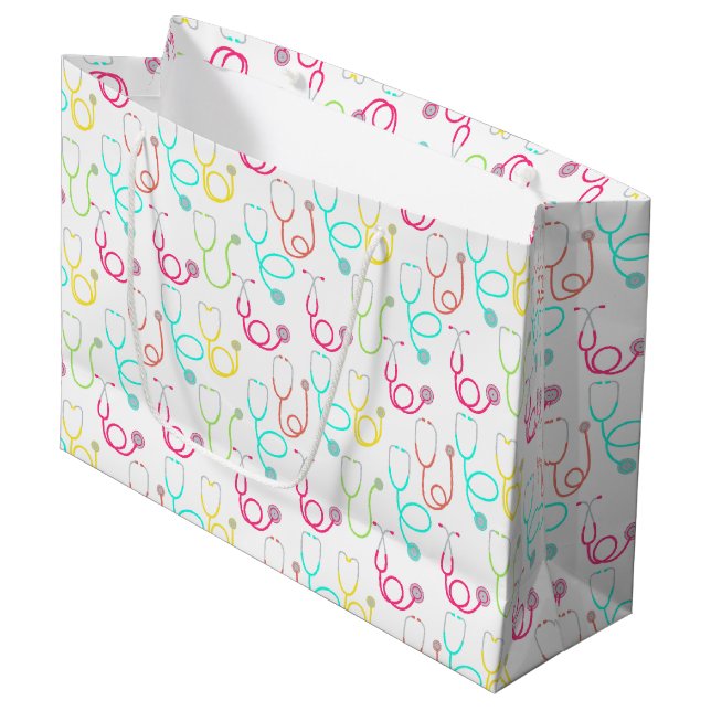 Neon Stethoscope Pattern Large Gift Bag (Front Angled)