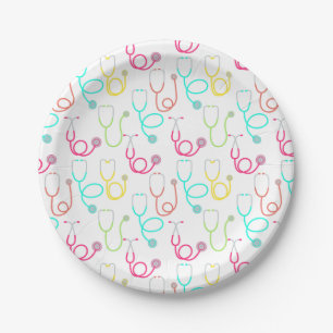 Neon Stethoscope Pattern Paper Plate