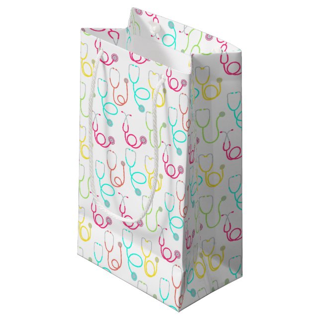 Neon Stethoscope Pattern Small Gift Bag (Front Angled)