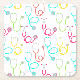 Neon Stethoscope Pattern Square Paper Coaster