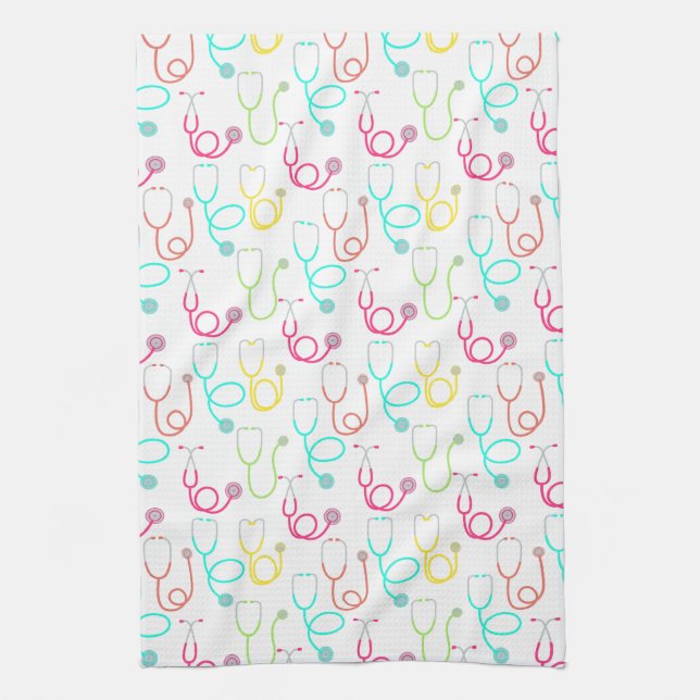 Neon Stethoscope Pattern Tea Towel (Vertical)