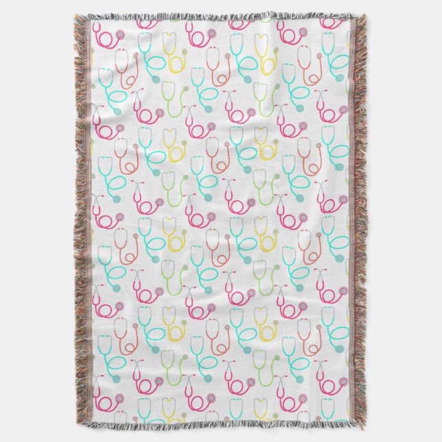 Neon Stethoscope Pattern Throw Blanket (Front Vertical)