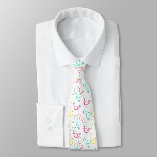 Neon Stethoscope Pattern Tie (Tied)