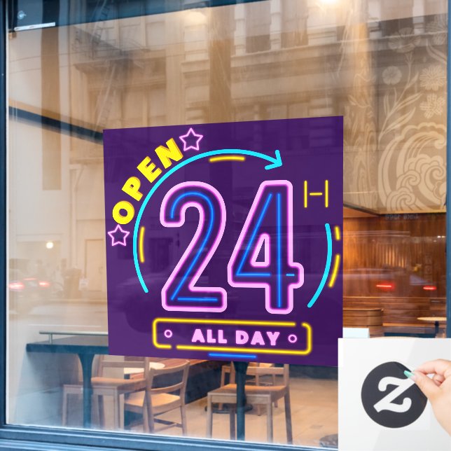 Neon Stores open 24 hours  Window Cling (Cafe Window)