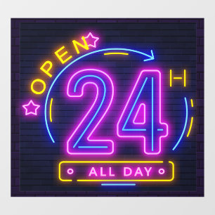 Neon Stores open 24 hours  Window Cling