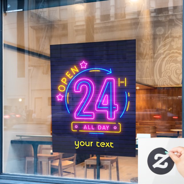 Neon Stores open 24 hours  Window Cling (Cafe Window)