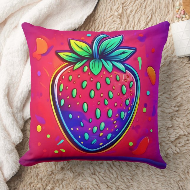 Neon Strawberry Pop Cushion (Blanket)