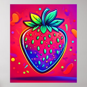 Neon Strawberry Pop Poster